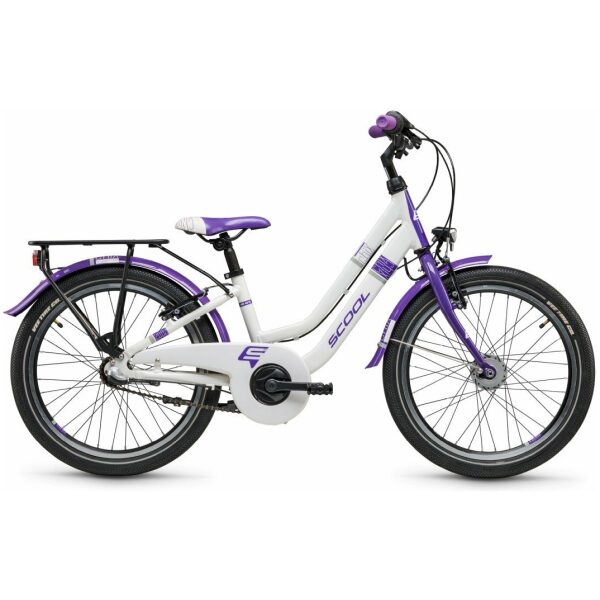 Scool chiX twin 20 Inch 3-Speed White/Purple Meisjes