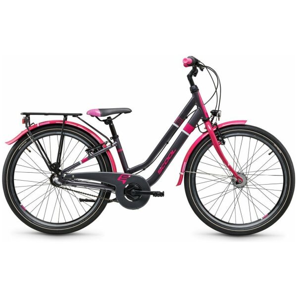 Scool chiX twin 24 Inch 3-Speed Dark Grey/Pink Meisjes